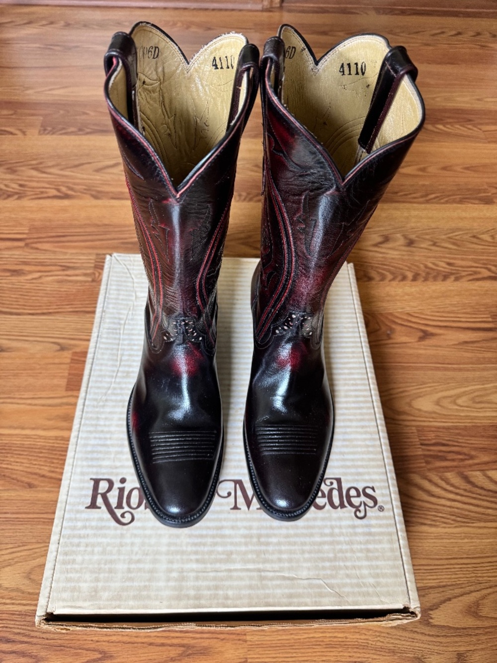 Vintage Rios of Mercedes Cowboy Boots Seville Style Cord Black Cherry Men's 11D